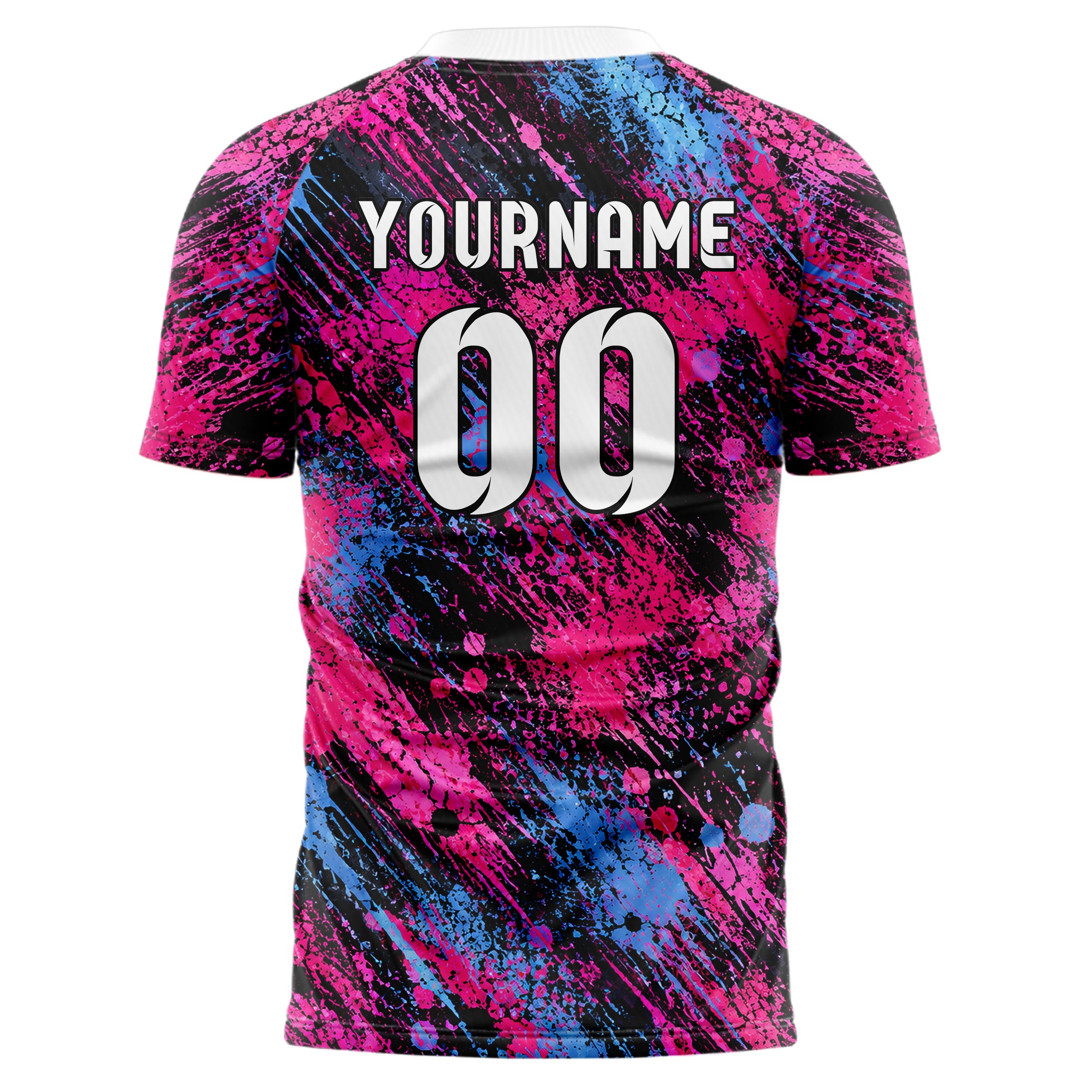 Schwarz lebendiges Graffiti Center Burst Splatter Design 03-0239 individuelles Fußballtrikot back
