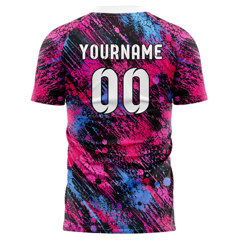 Schwarz lebendiges Graffiti Center Burst Splatter Design 03-0239 individuelles Fußballtrikot back