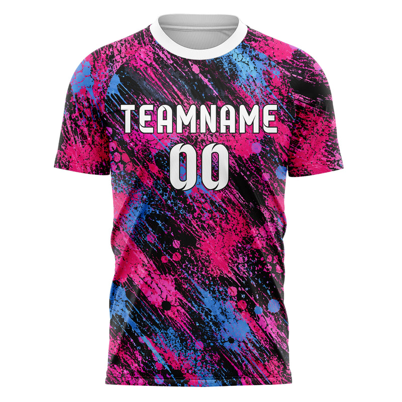 Schwarz lebendiges Graffiti Center Burst Splatter Design 03-0239 individuelles Fußballtrikot front