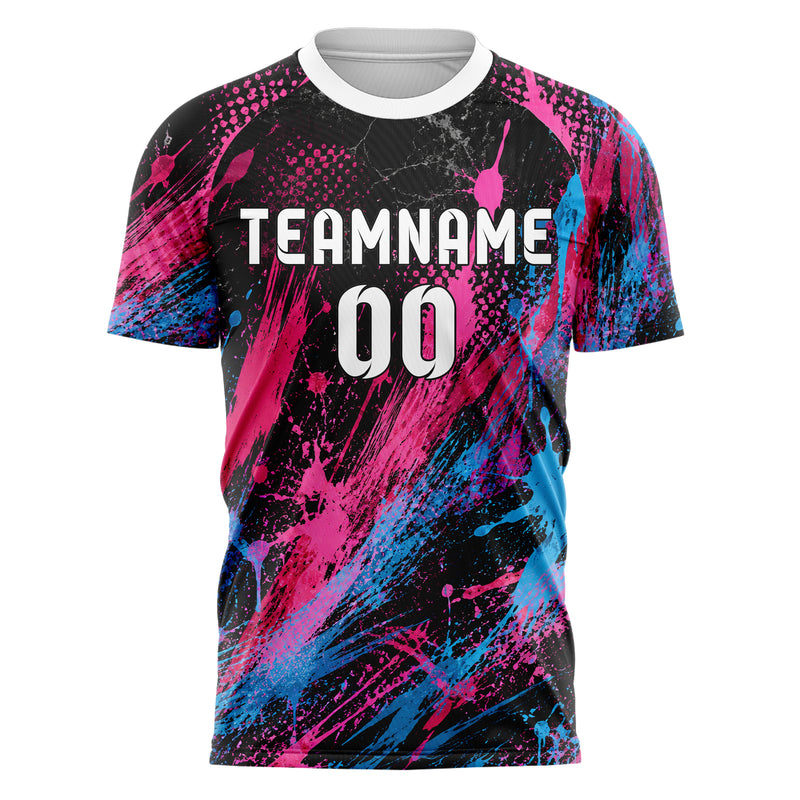 Schwarz lebendiges Graffiti diagonal Paint Flow Design 03-0107 individuelles Fußballtrikot front