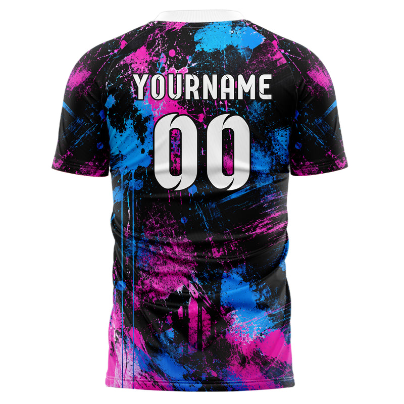 Schwarz lebendiges Graffiti Grunge Smear Design 03-0353 individuelles Fußballtrikot back