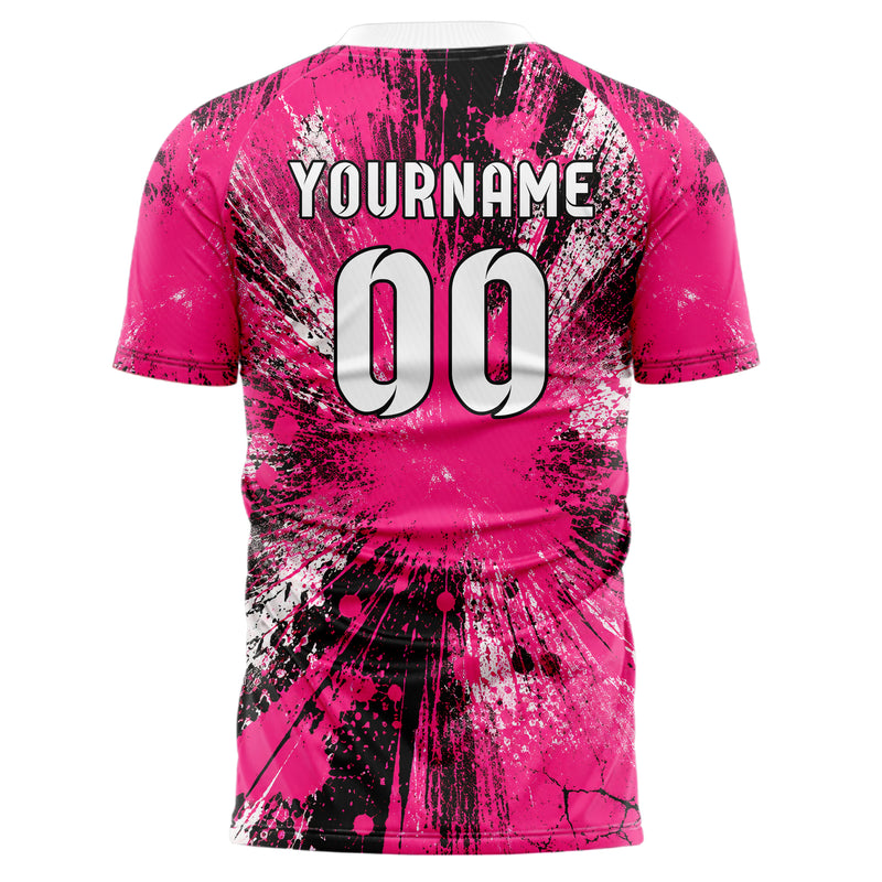 Hot Pink lebendiges Graffiti Center Burst Splatter Design 03-0055 individuelles Fußballtrikot back