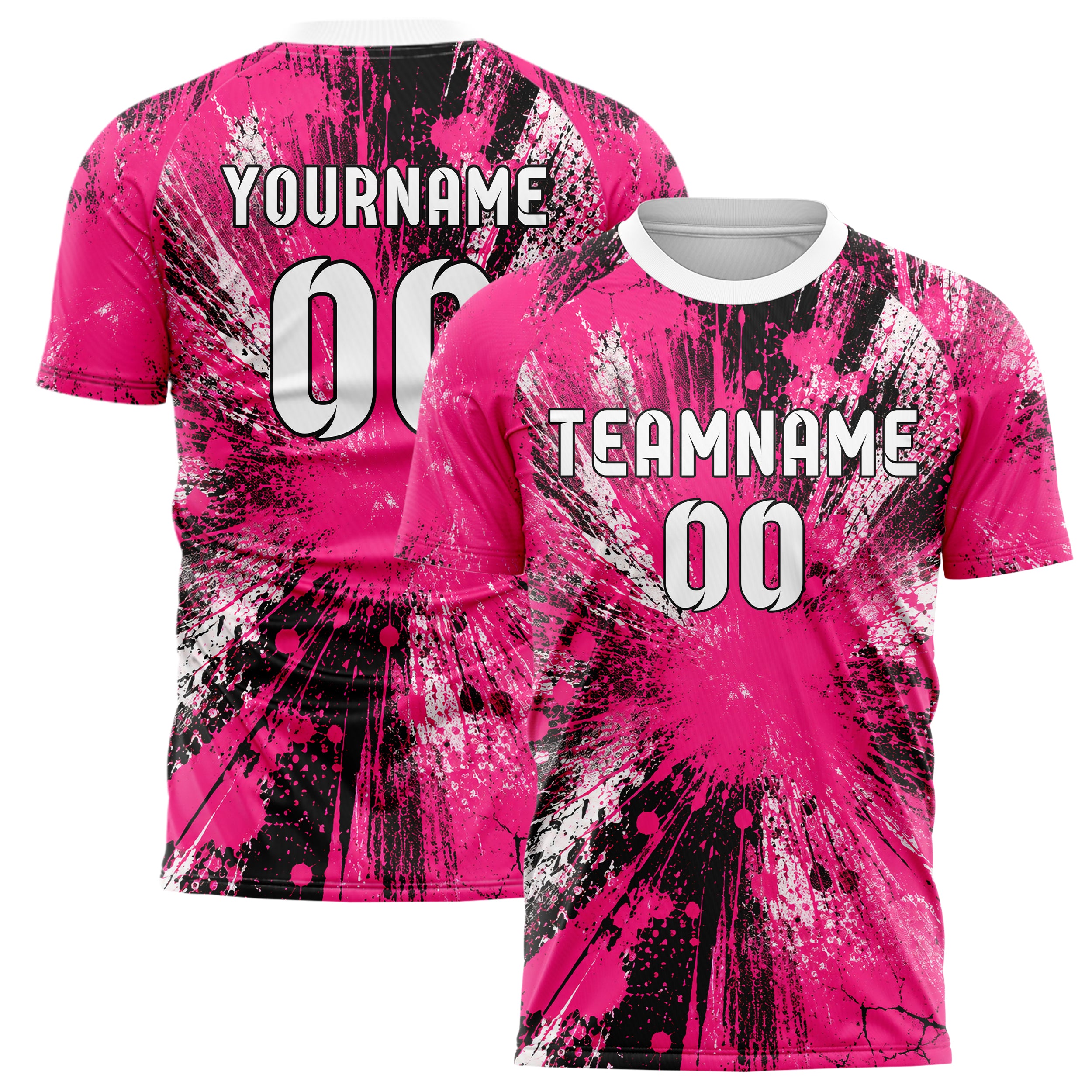 Hot Pink lebendiges Graffiti Center Burst Splatter Design 03-0055 individuelles Fußballtrikot main