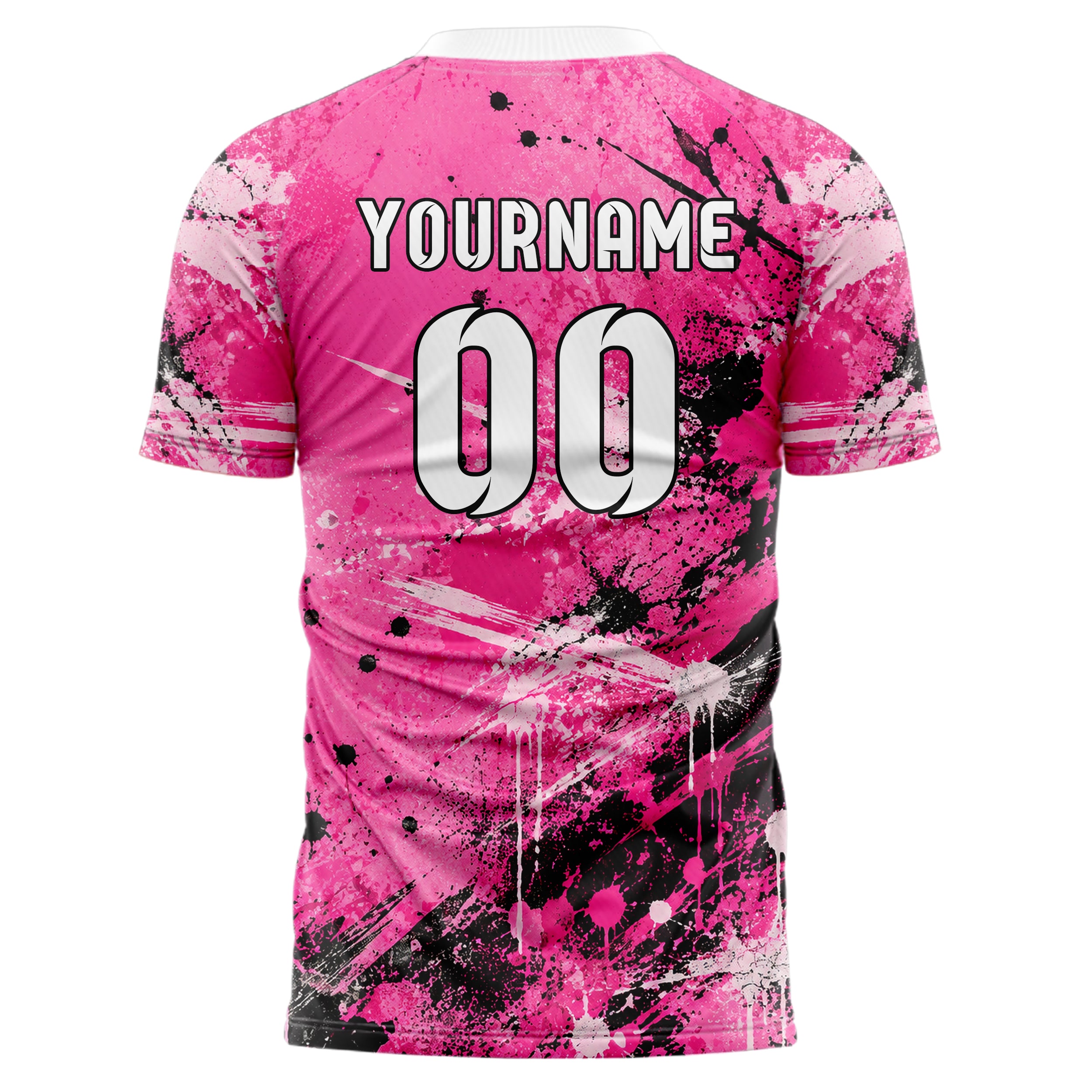 Hot Pink lebendiges Graffiti Center Burst Splatter Design 03-0151 individuelles Fußballtrikot back