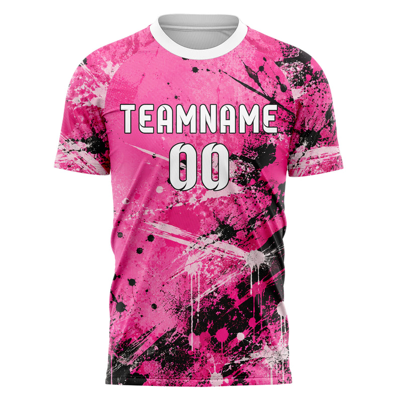 Hot Pink lebendiges Graffiti Center Burst Splatter Design 03-0151 individuelles Fußballtrikot front
