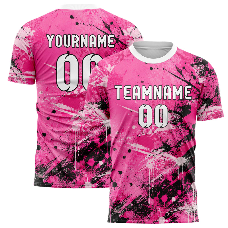 Hot Pink lebendiges Graffiti Center Burst Splatter Design 03-0151 individuelles Fußballtrikot main