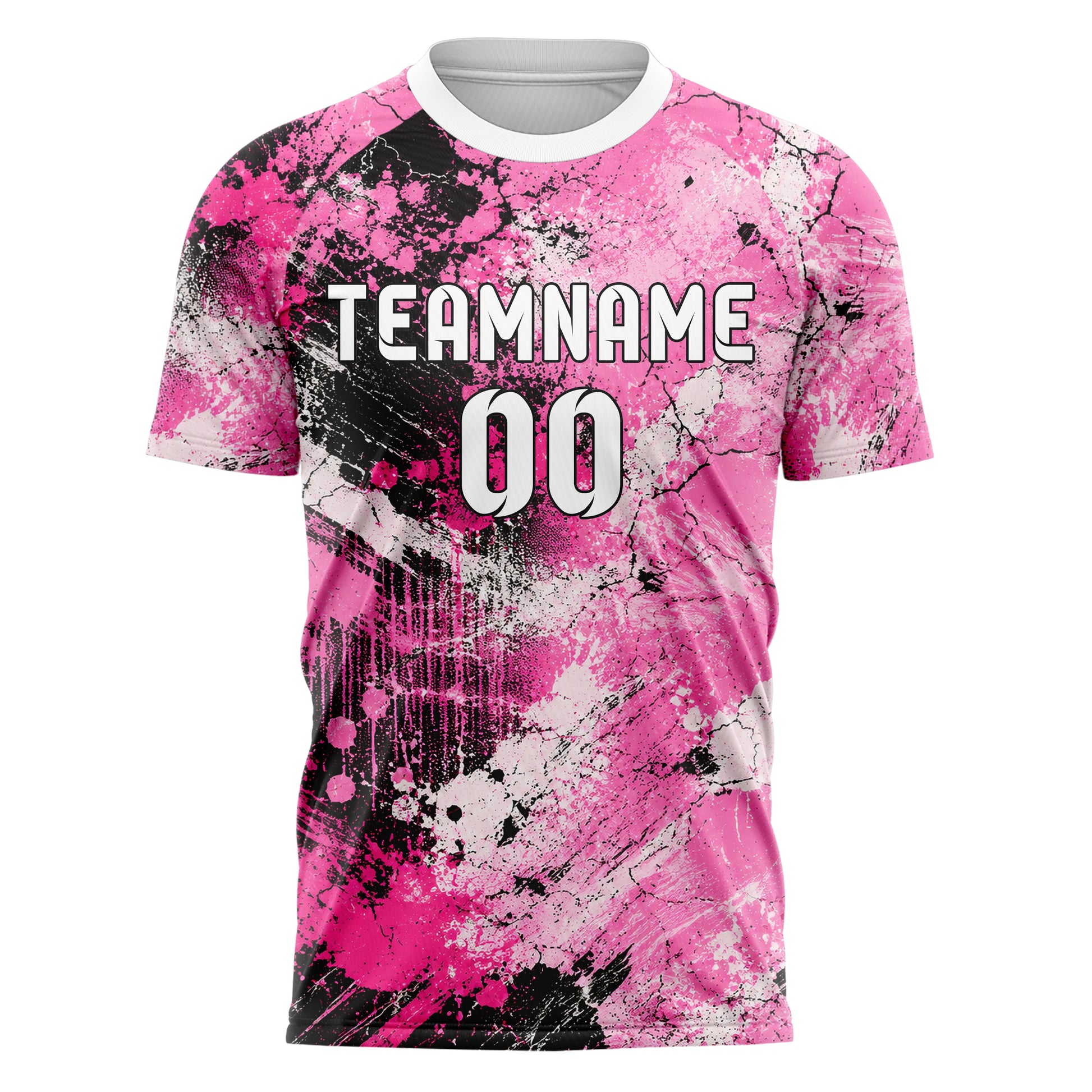 Hot Pink lebendiges Graffiti Cracked Texture Design 03-0370 individuelles Fußballtrikot front