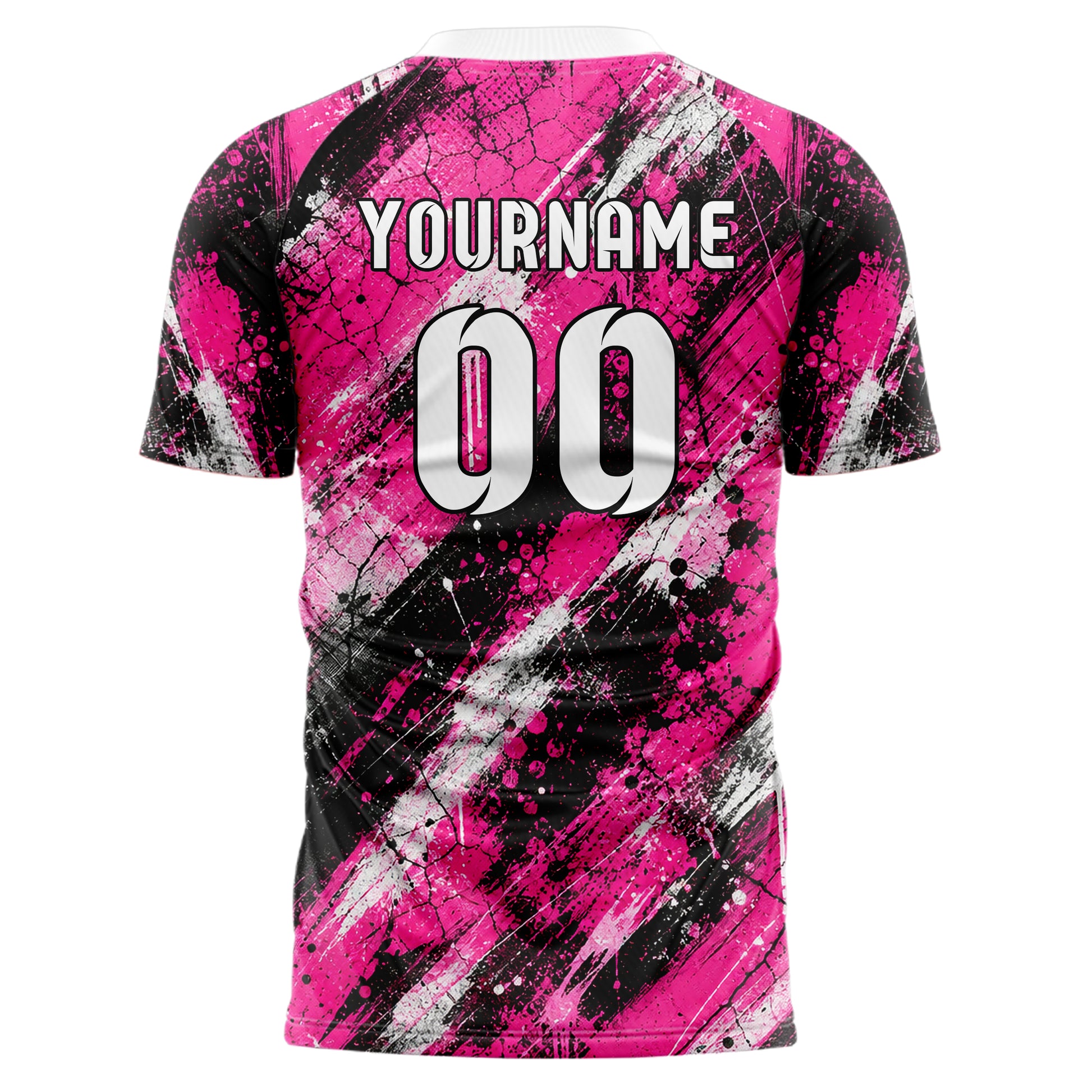 Hot Pink lebendiges Graffiti diagonal Paint Flow Design 03-0019 individuelles Fußballtrikot back