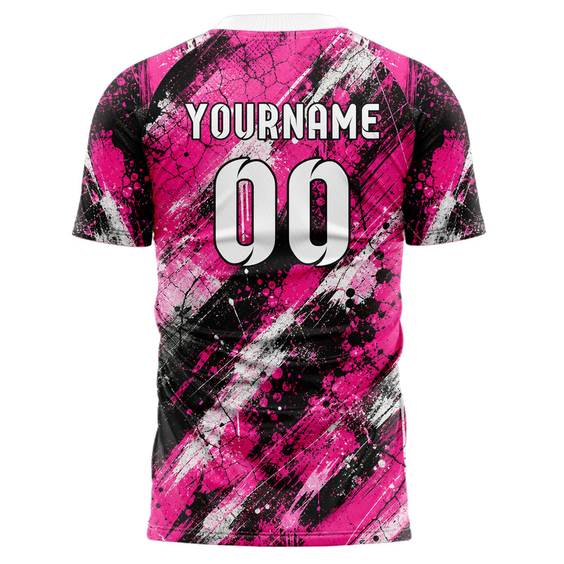 Hot Pink lebendiges Graffiti diagonal Paint Flow Design 03-0019 individuelles Fußballtrikot back