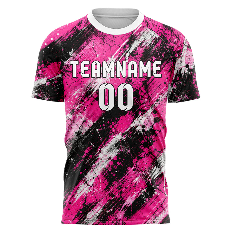 Hot Pink lebendiges Graffiti diagonal Paint Flow Design 03-0019 individuelles Fußballtrikot front