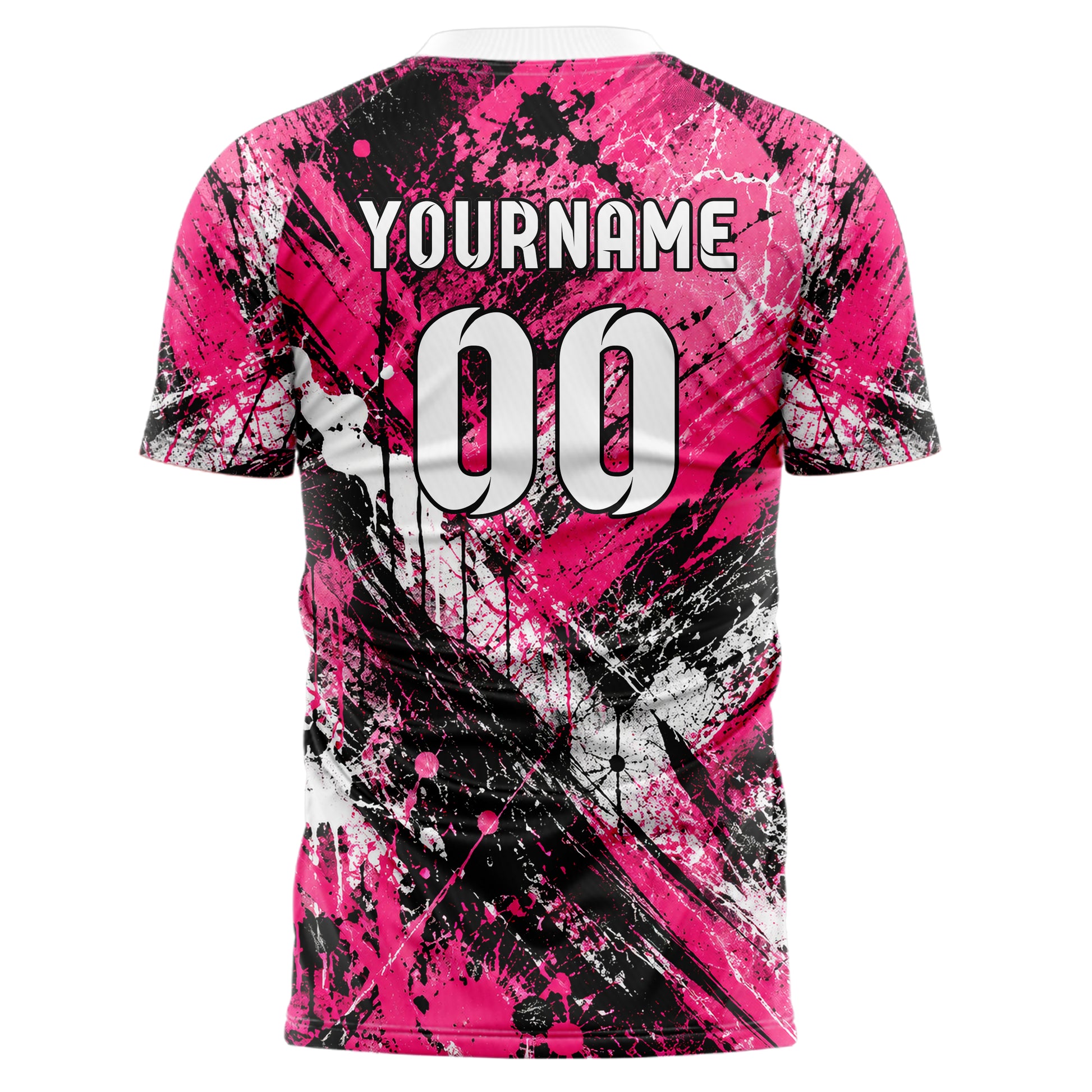 Hot Pink lebendiges Graffiti diagonal Paint Flow Design 03-0331 individuelles Fußballtrikot back