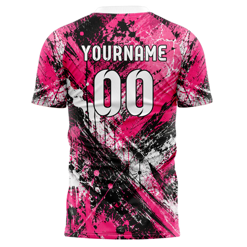 Hot Pink lebendiges Graffiti diagonal Paint Flow Design 03-0331 individuelles Fußballtrikot back