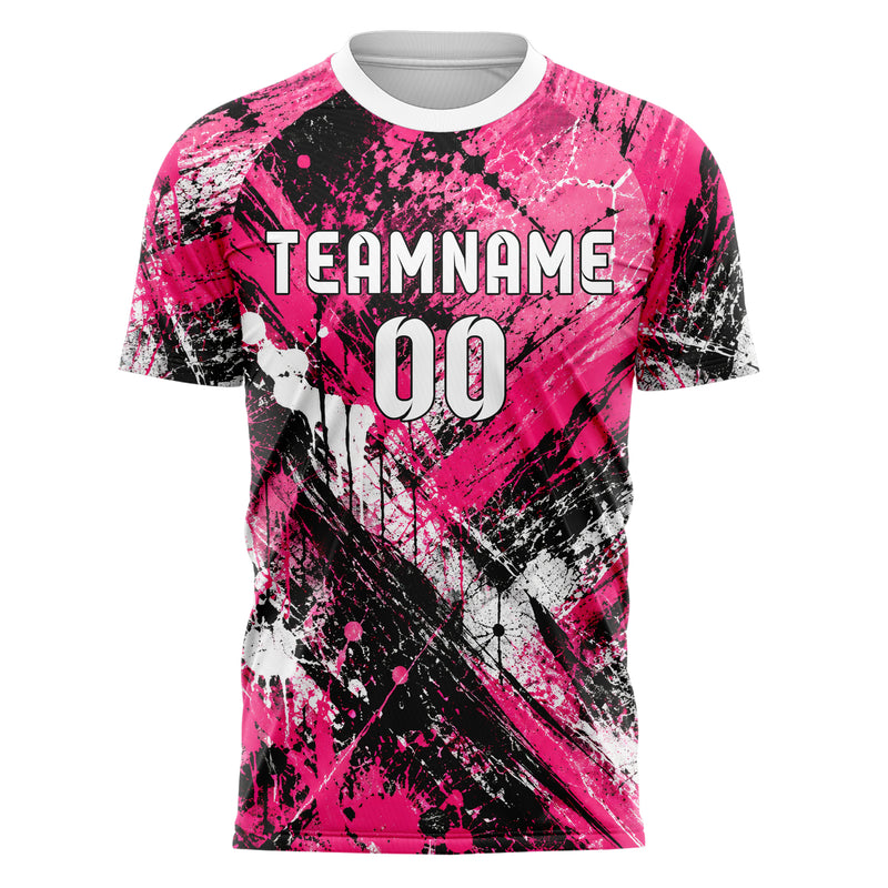 Hot Pink lebendiges Graffiti diagonal Paint Flow Design 03-0331 individuelles Fußballtrikot front