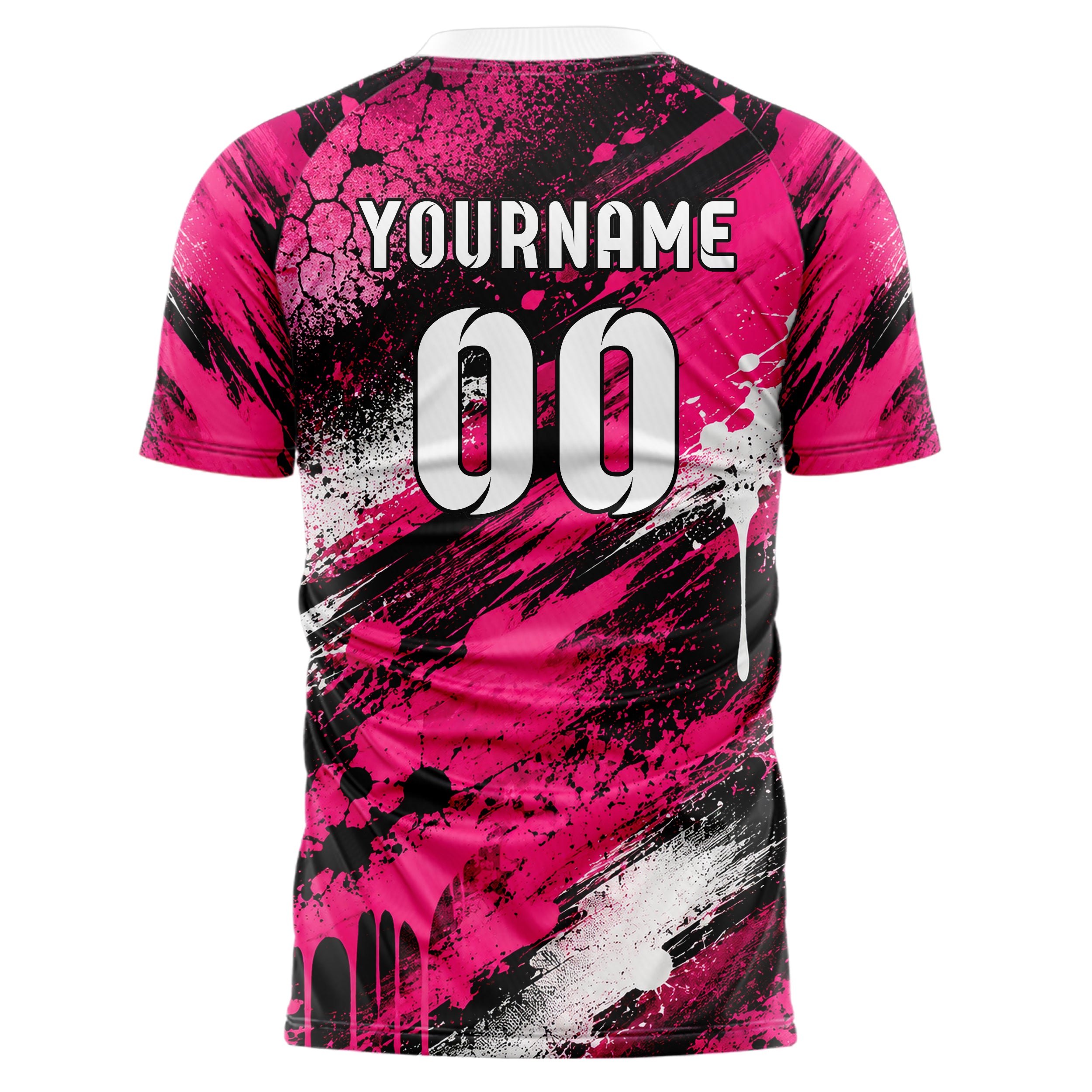Hot Pink lebendiges Graffiti Grunge Smear Design 03-0385 individuelles Fußballtrikot back