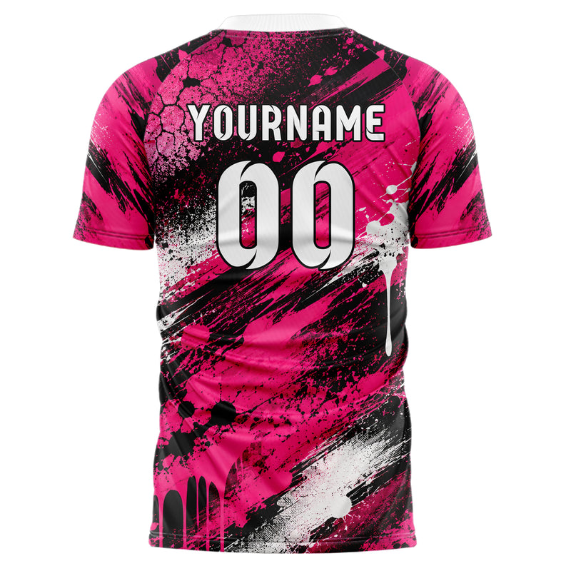 Hot Pink lebendiges Graffiti Grunge Smear Design 03-0385 individuelles Fußballtrikot back