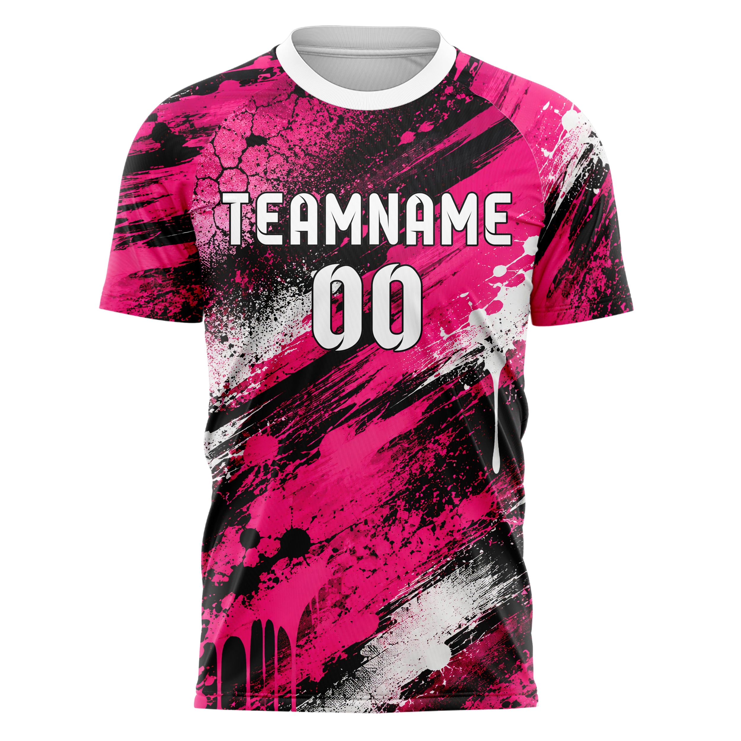 Hot Pink lebendiges Graffiti Grunge Smear Design 03-0385 individuelles Fußballtrikot front