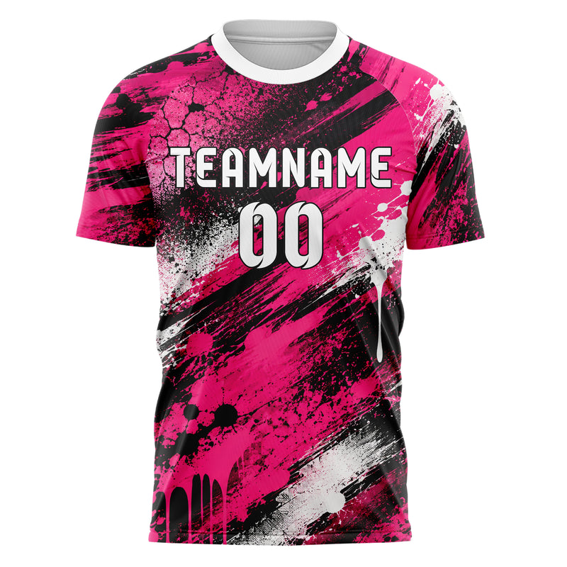 Hot Pink lebendiges Graffiti Grunge Smear Design 03-0385 individuelles Fußballtrikot front
