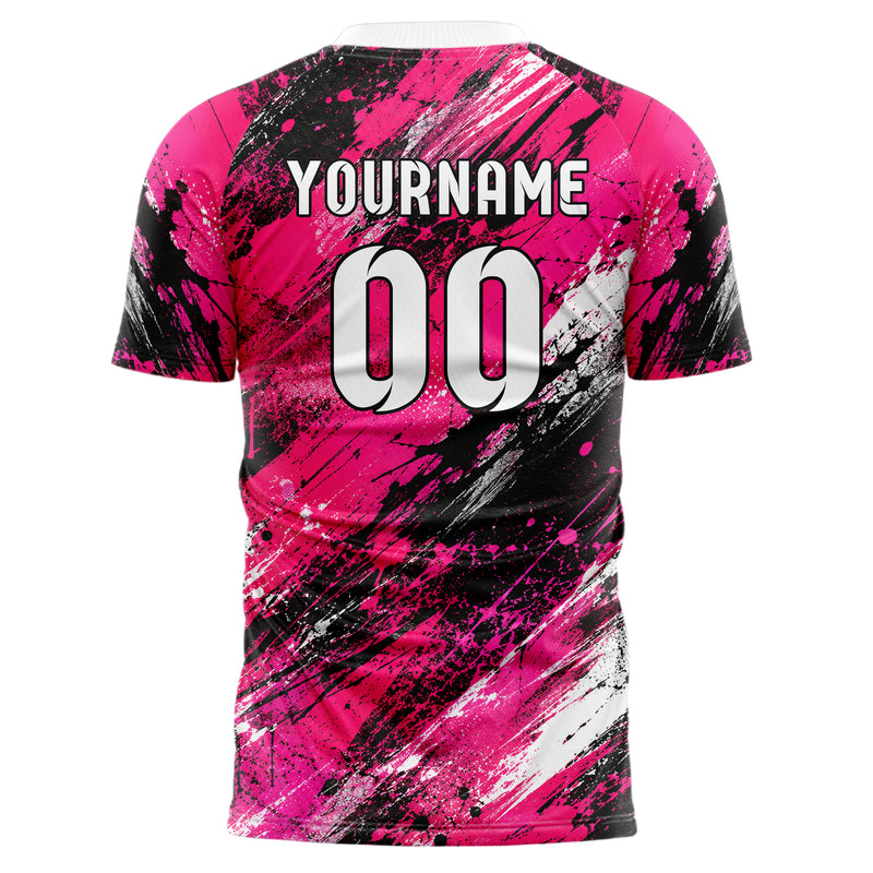 Hot Pink lebendiges Graffiti Scratch Marks Design 03-0070 individuelles Fußballtrikot back