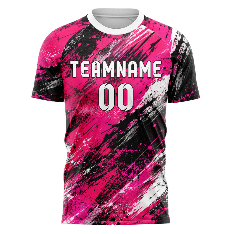 Hot Pink lebendiges Graffiti Scratch Marks Design 03-0070 individuelles Fußballtrikot front