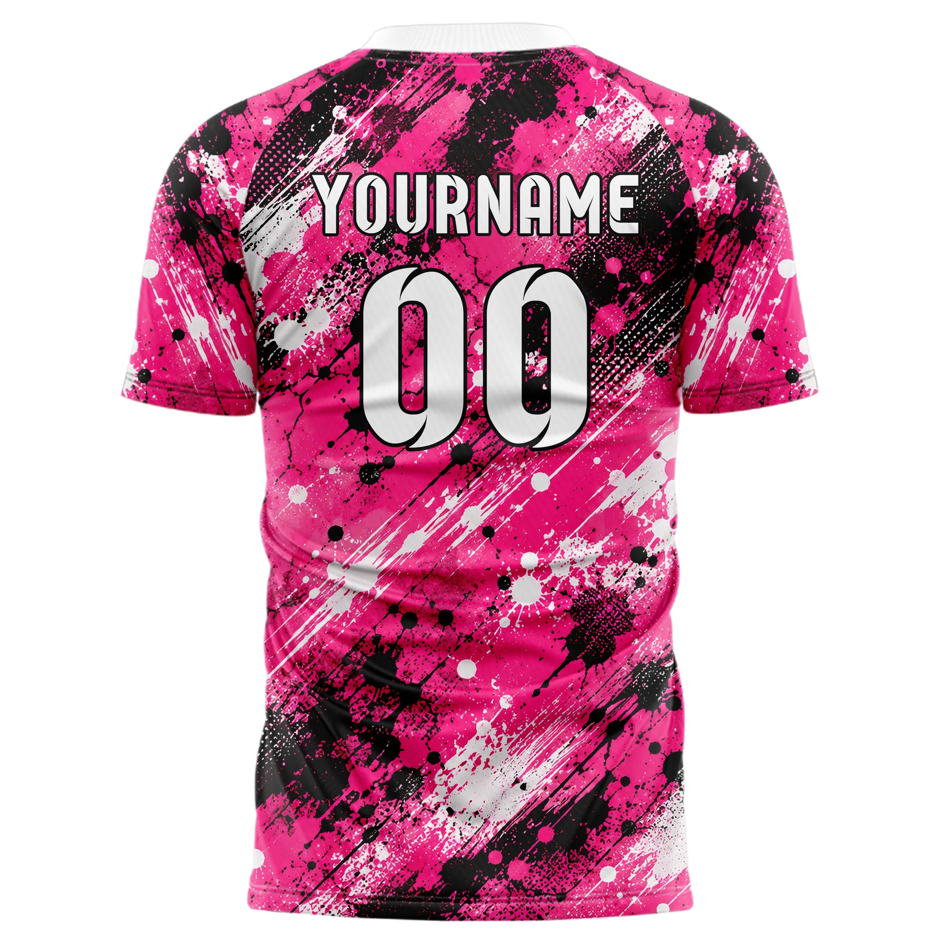 Hot Pink lebendiges Graffiti Spray Splatter Design 03-0016 individuelles Fußballtrikot back
