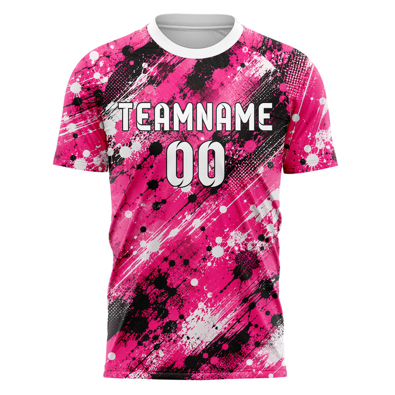 Hot Pink lebendiges Graffiti Spray Splatter Design 03-0016 individuelles Fußballtrikot front
