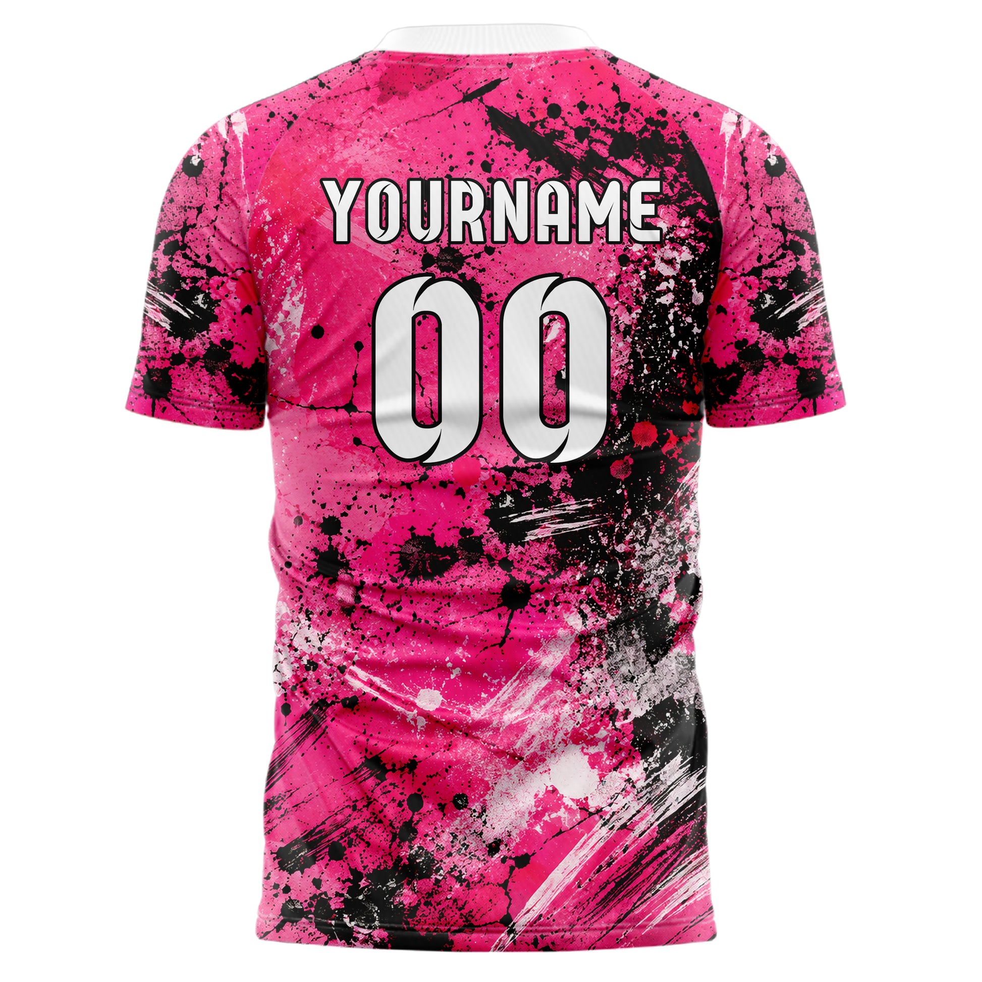 Hot Pink lebendiges Graffiti Spray Splatter Design 03-0160 individuelles Fußballtrikot back