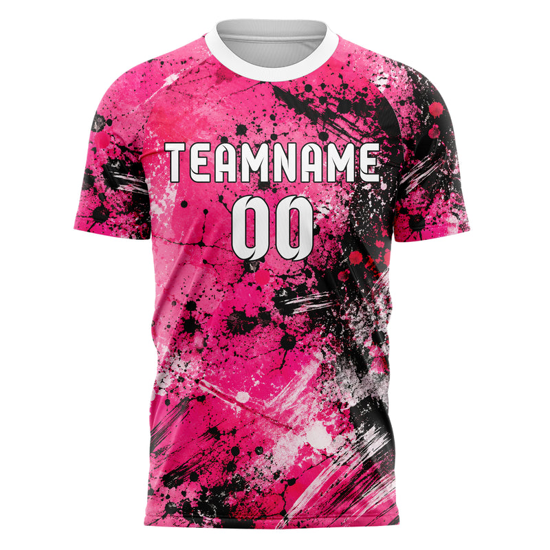 Hot Pink lebendiges Graffiti Spray Splatter Design 03-0160 individuelles Fußballtrikot front
