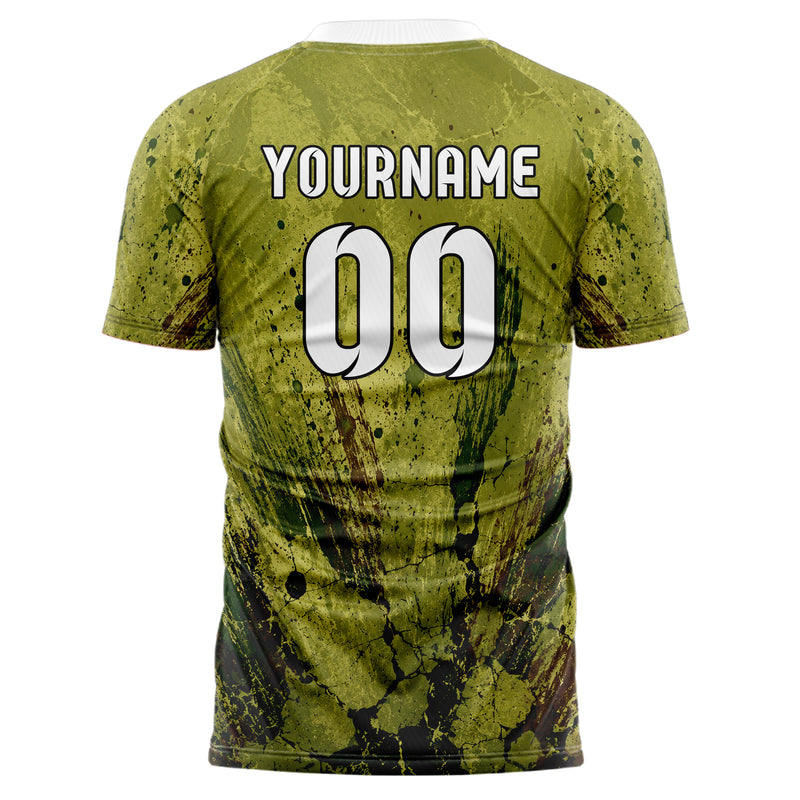 Olivgruen erdiges Graffiti Cracked Texture Design 03-0314 individuelles Fußballtrikot back