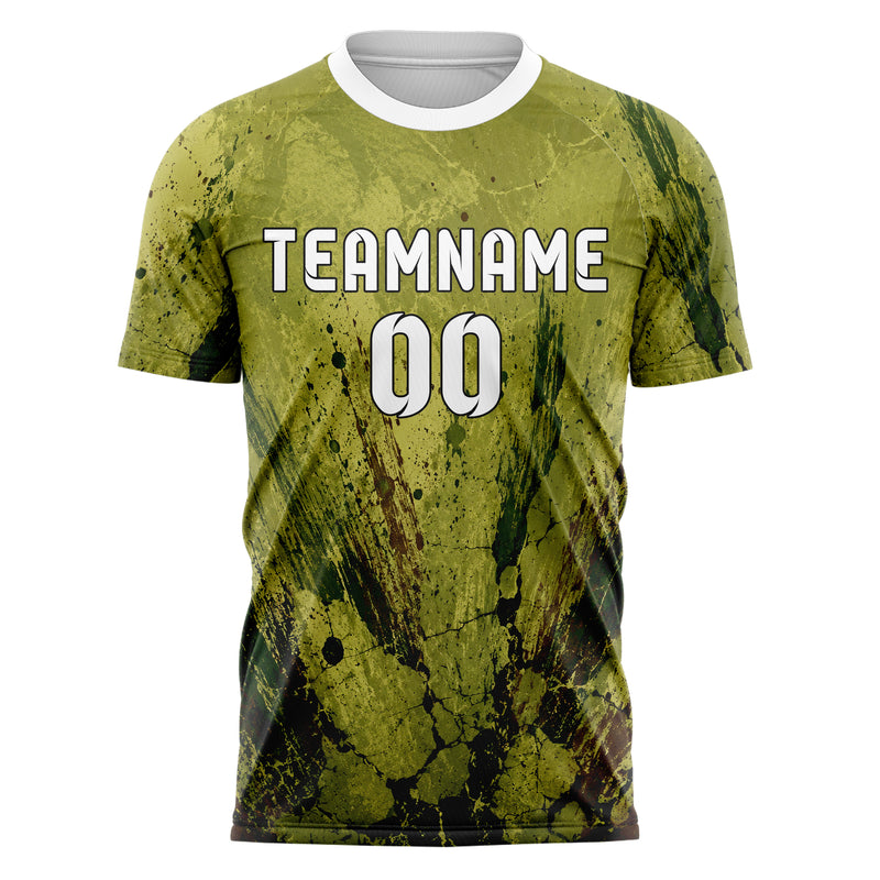 Olivgruen erdiges Graffiti Cracked Texture Design 03-0314 individuelles Fußballtrikot front