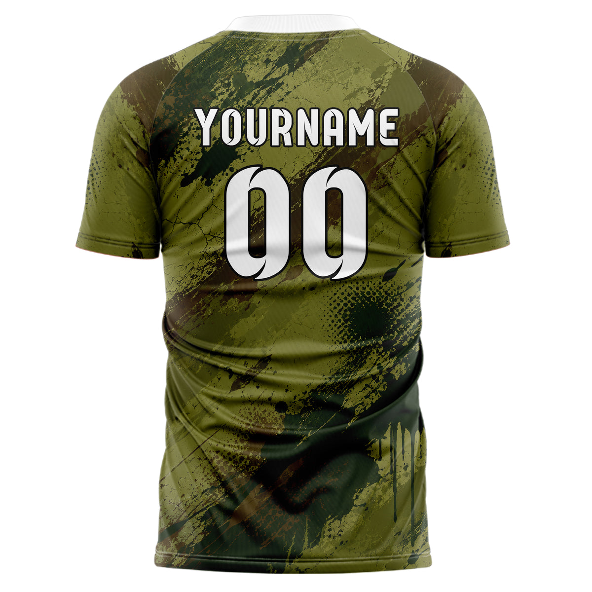 Olivgruen erdiges Graffiti Cracked Texture Design 03-0386 individuelles Fußballtrikot back