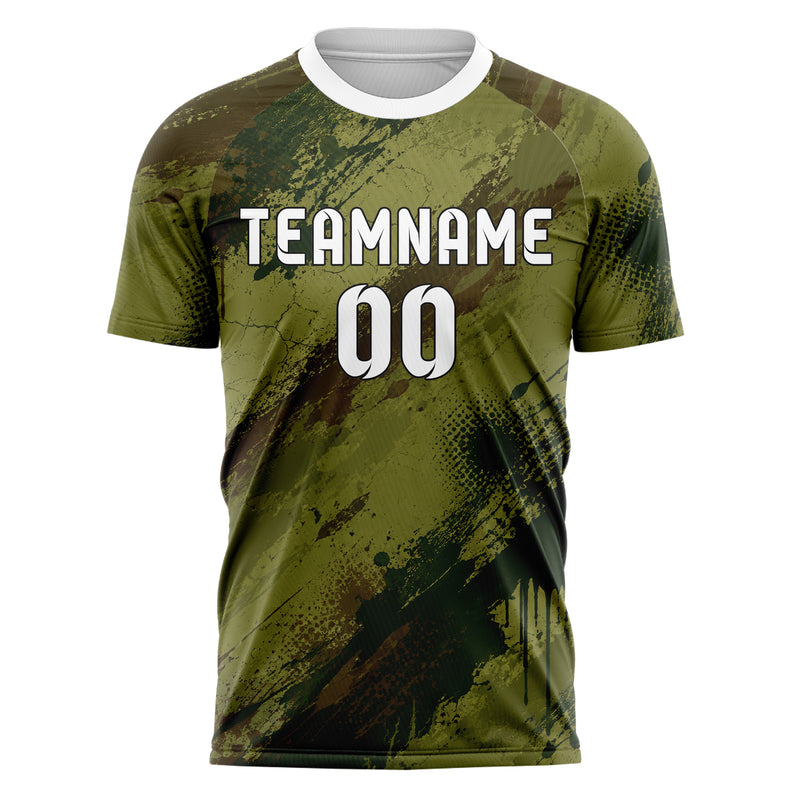 Olivgruen erdiges Graffiti Cracked Texture Design 03-0386 individuelles Fußballtrikot front