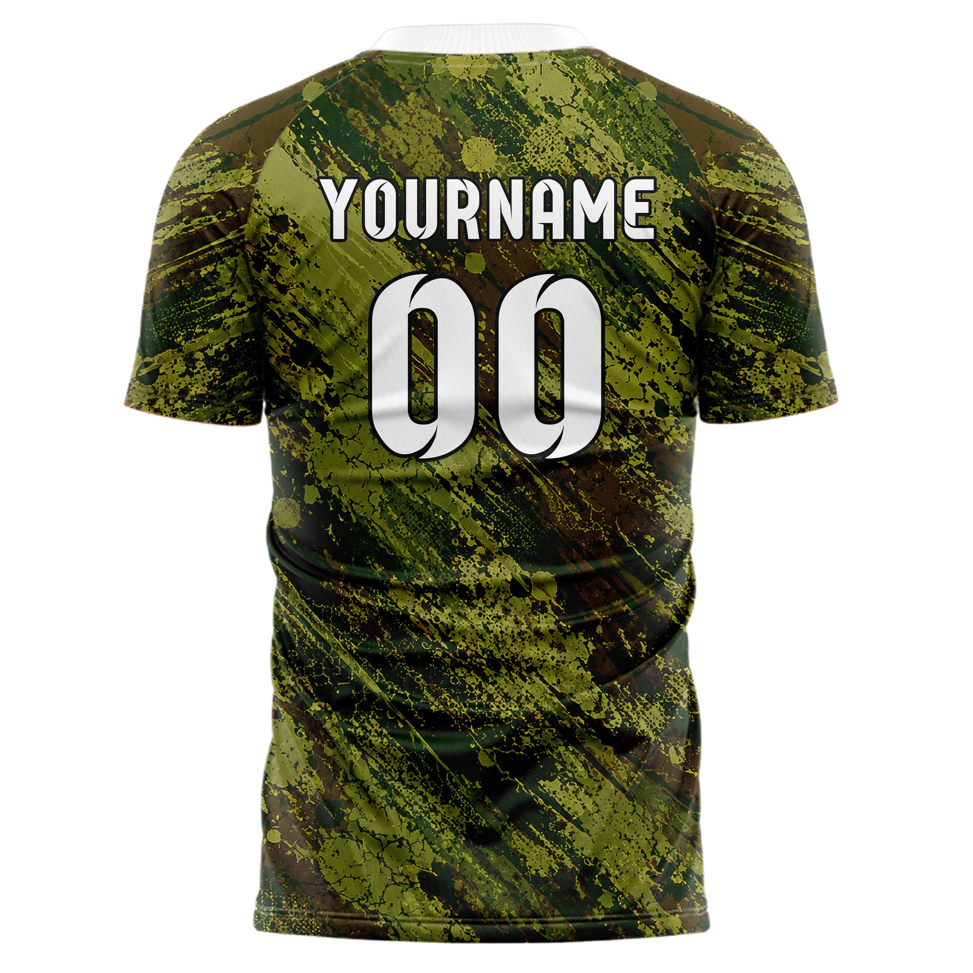 Olivgruen erdiges Graffiti Drip Paint Design 03-0020 individuelles Fußballtrikot back