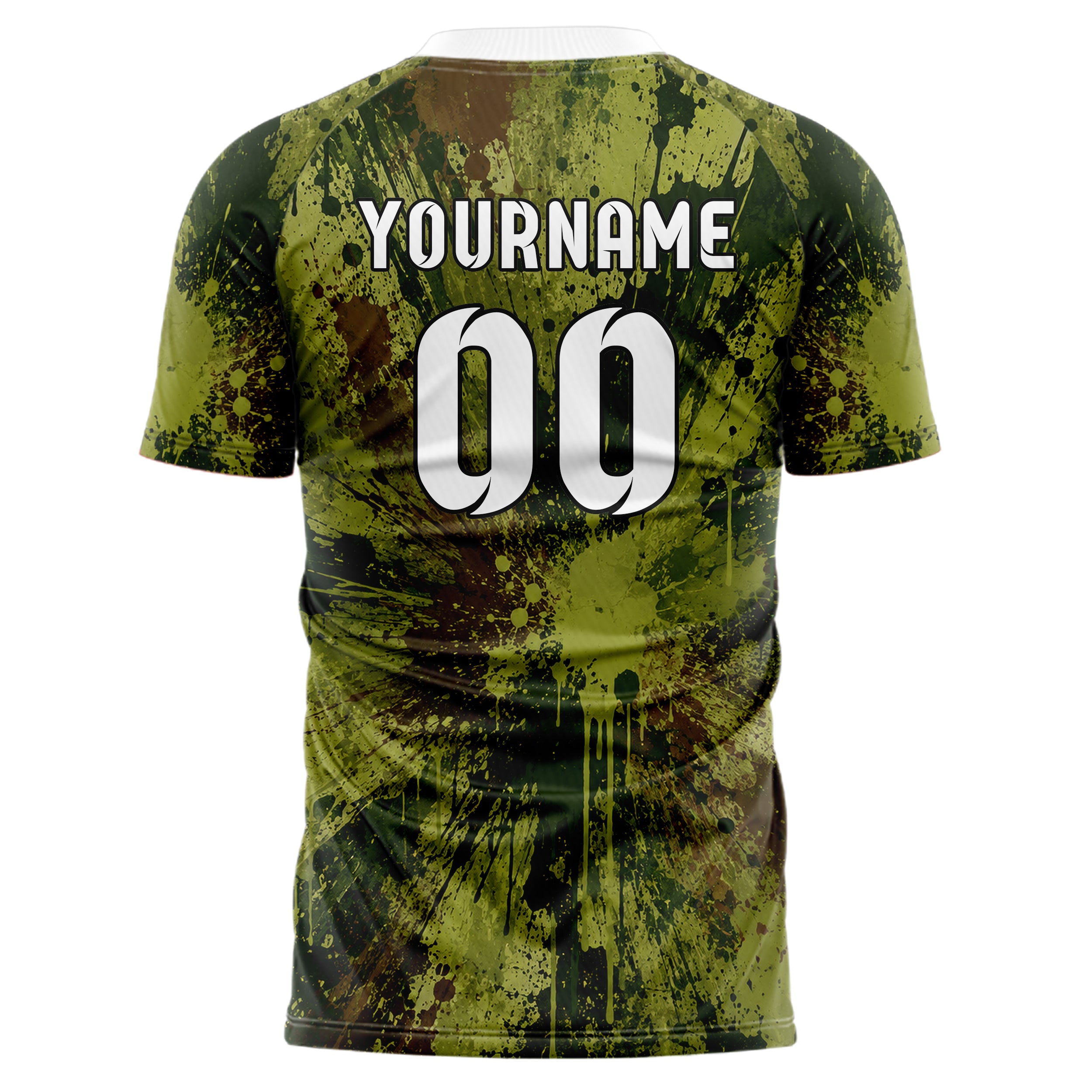 Olivgruen erdiges Graffiti Drip Paint Design 03-0044 individuelles Fußballtrikot back