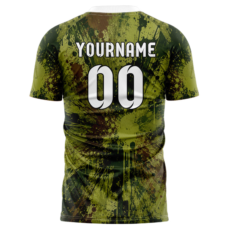 Olivgruen erdiges Graffiti Drip Paint Design 03-0044 individuelles Fußballtrikot back