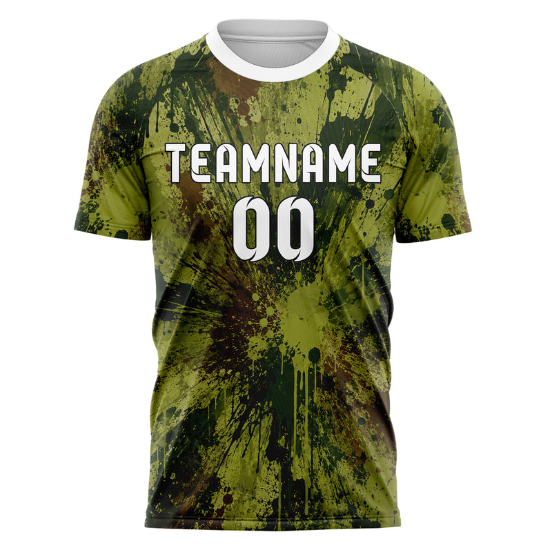 Olivgruen erdiges Graffiti Drip Paint Design 03-0044 individuelles Fußballtrikot front