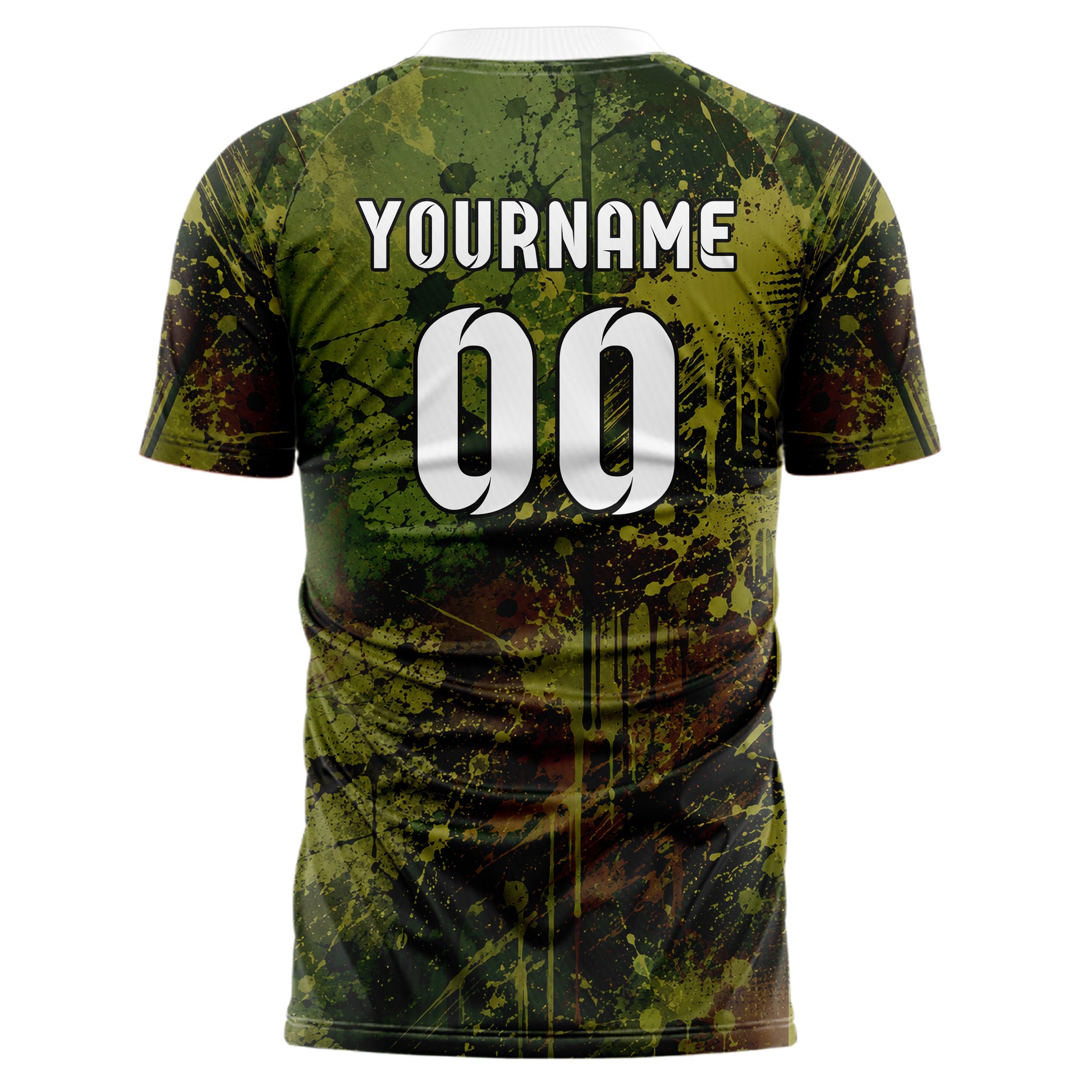 Olivgruen erdiges Graffiti Drip Paint Design 03-0332 individuelles Fußballtrikot back