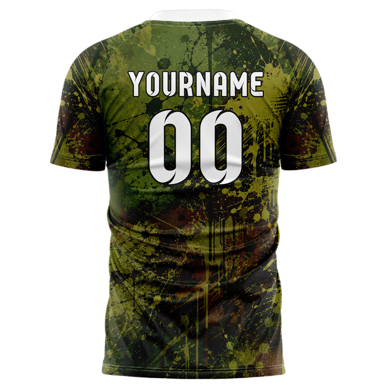 Olivgruen erdiges Graffiti Drip Paint Design 03-0332 individuelles Fußballtrikot back