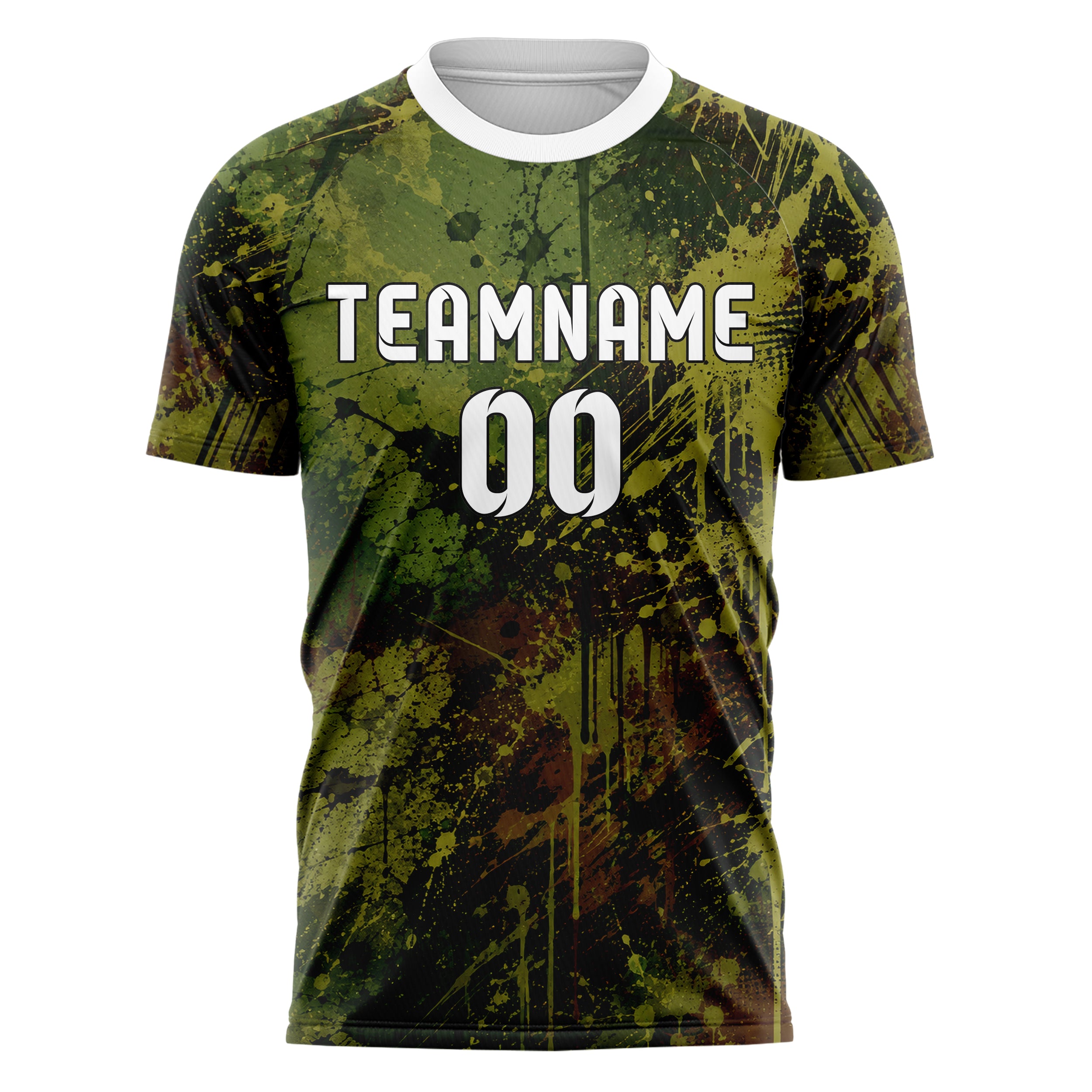 Olivgruen erdiges Graffiti Drip Paint Design 03-0332 individuelles Fußballtrikot front