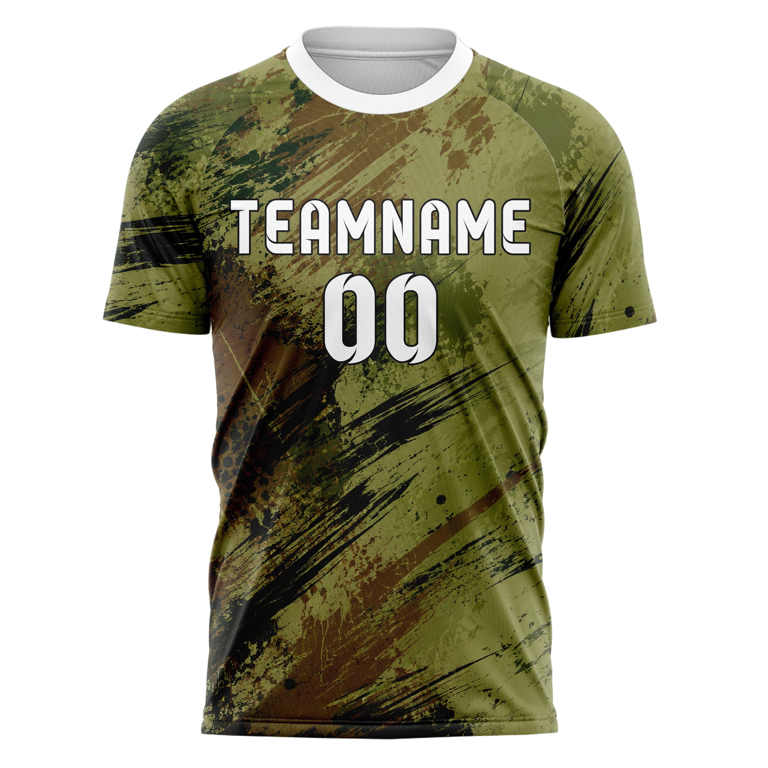 Olivgruen erdiges Graffiti Scratch Marks Design 03-0110 individuelles Fußballtrikot front