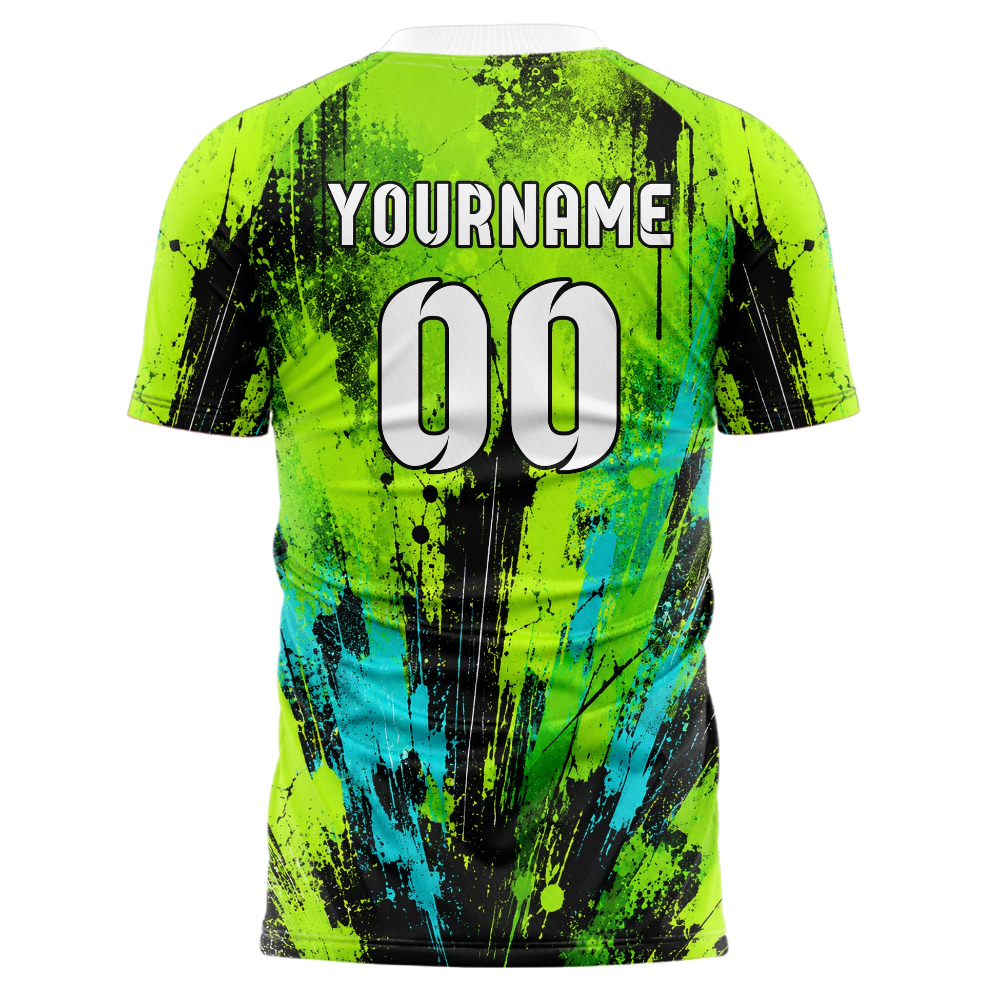 Neongruen lebendiges Graffiti Center Burst Splatter Design 03-0039 individuelles Fußballtrikot back