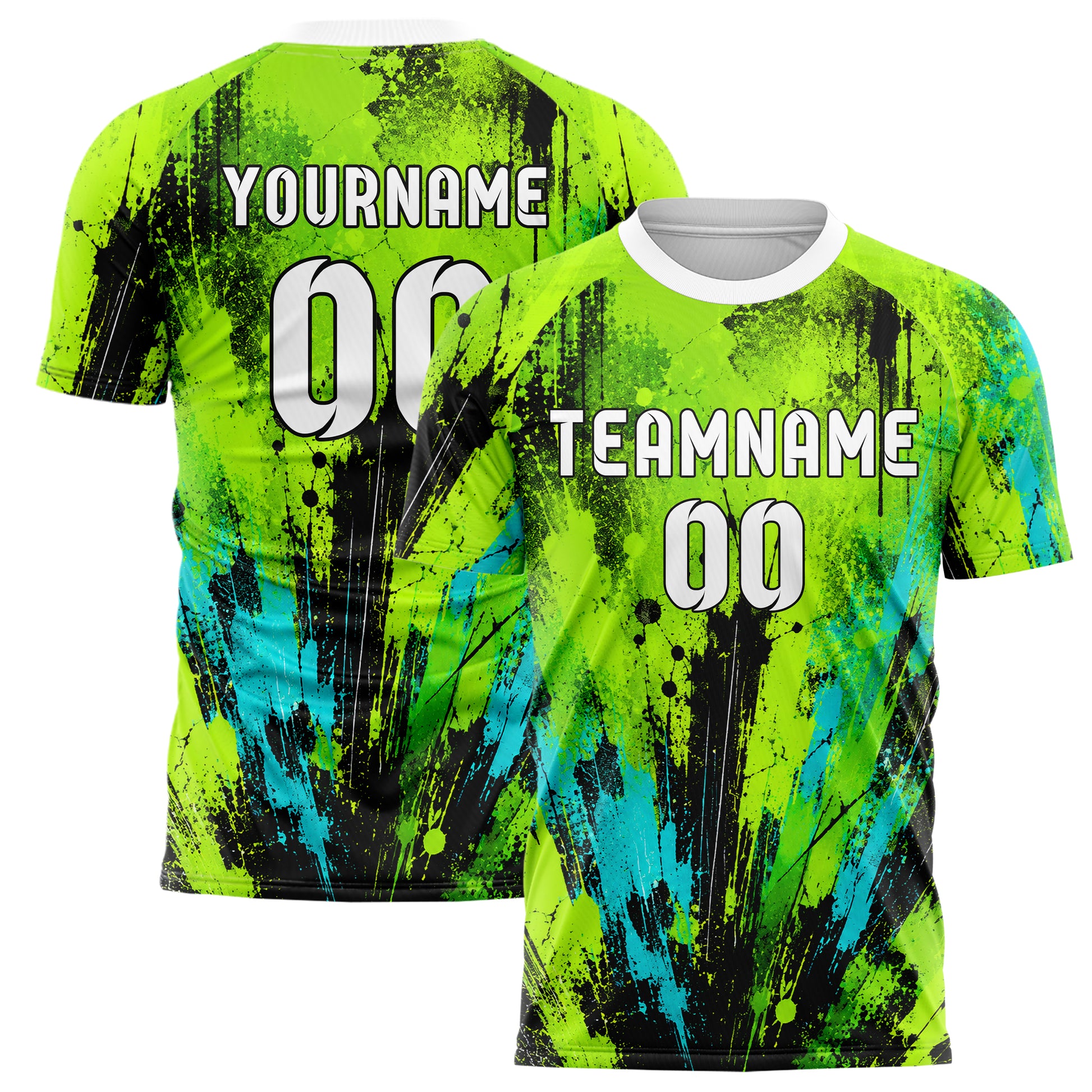 Neongruen lebendiges Graffiti Center Burst Splatter Design 03-0039 individuelles Fußballtrikot main