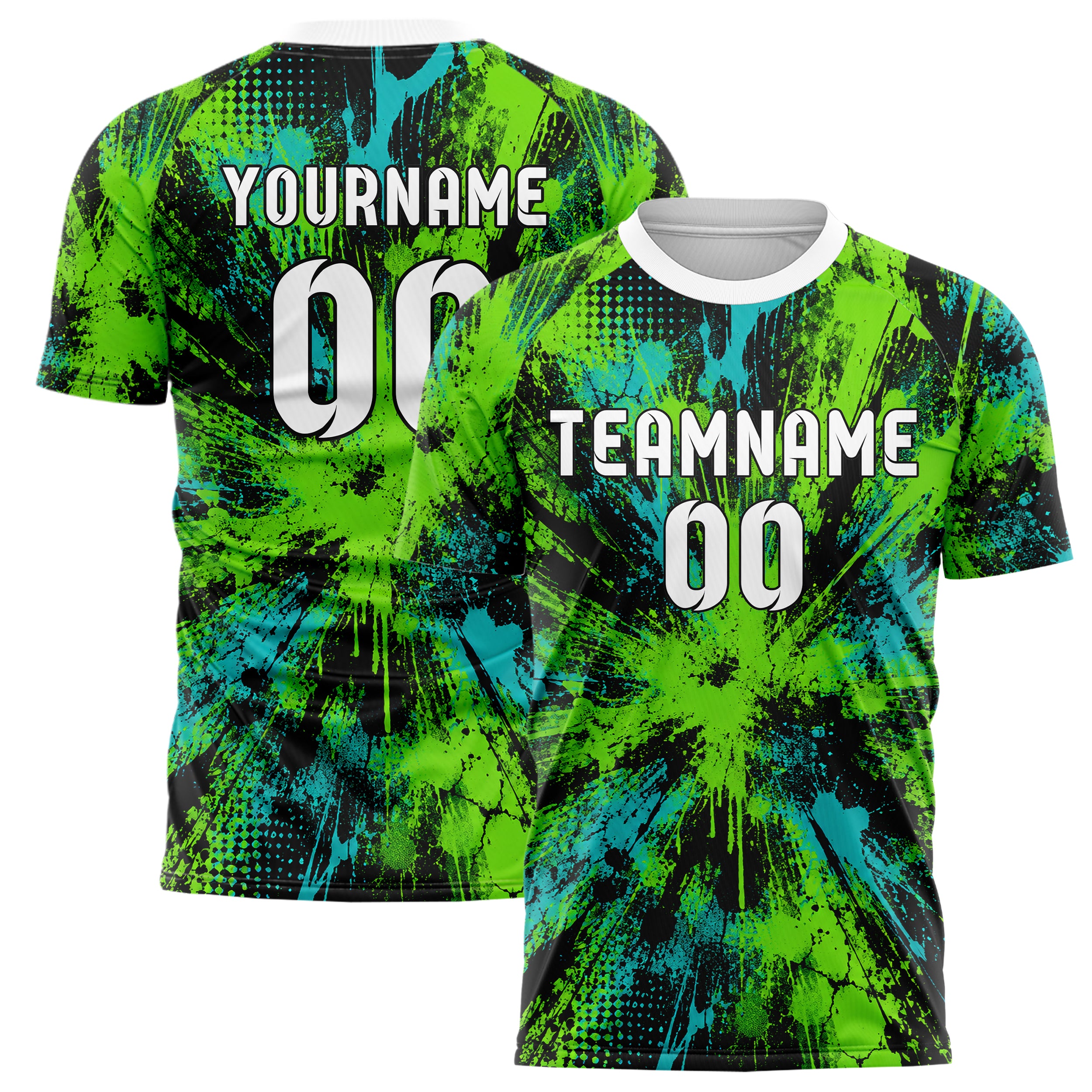 Neongruen lebendiges Graffiti Center Burst Splatter Design 03-0183 individuelles Fußballtrikot main