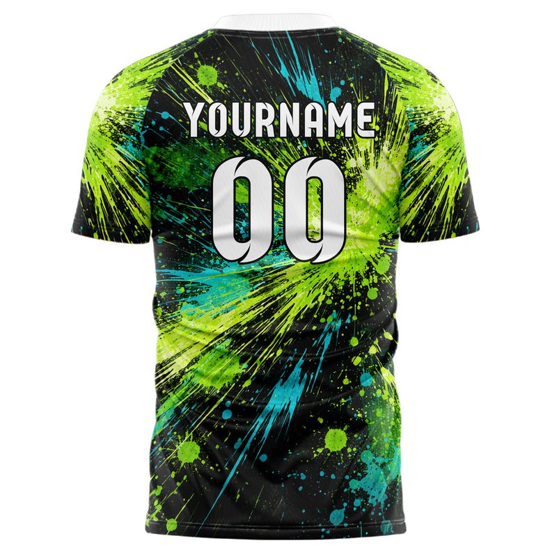 Neongruen lebendiges Graffiti Center Burst Splatter Design 03-0375 individuelles Fußballtrikot back