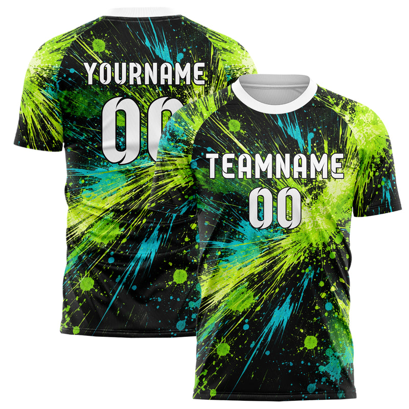 Neongruen lebendiges Graffiti Center Burst Splatter Design 03-0375 individuelles Fußballtrikot main