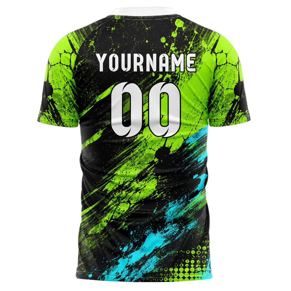 Neongruen lebendiges Graffiti diagonal Paint Flow Design 03-0099 individuelles Fußballtrikot back