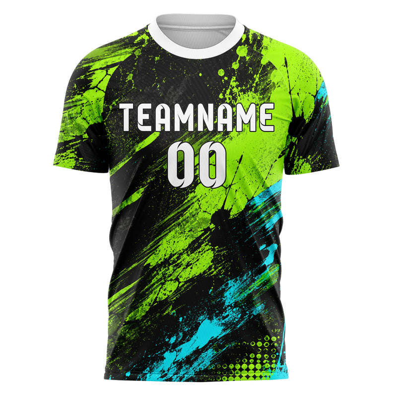 Neongruen lebendiges Graffiti diagonal Paint Flow Design 03-0099 individuelles Fußballtrikot front
