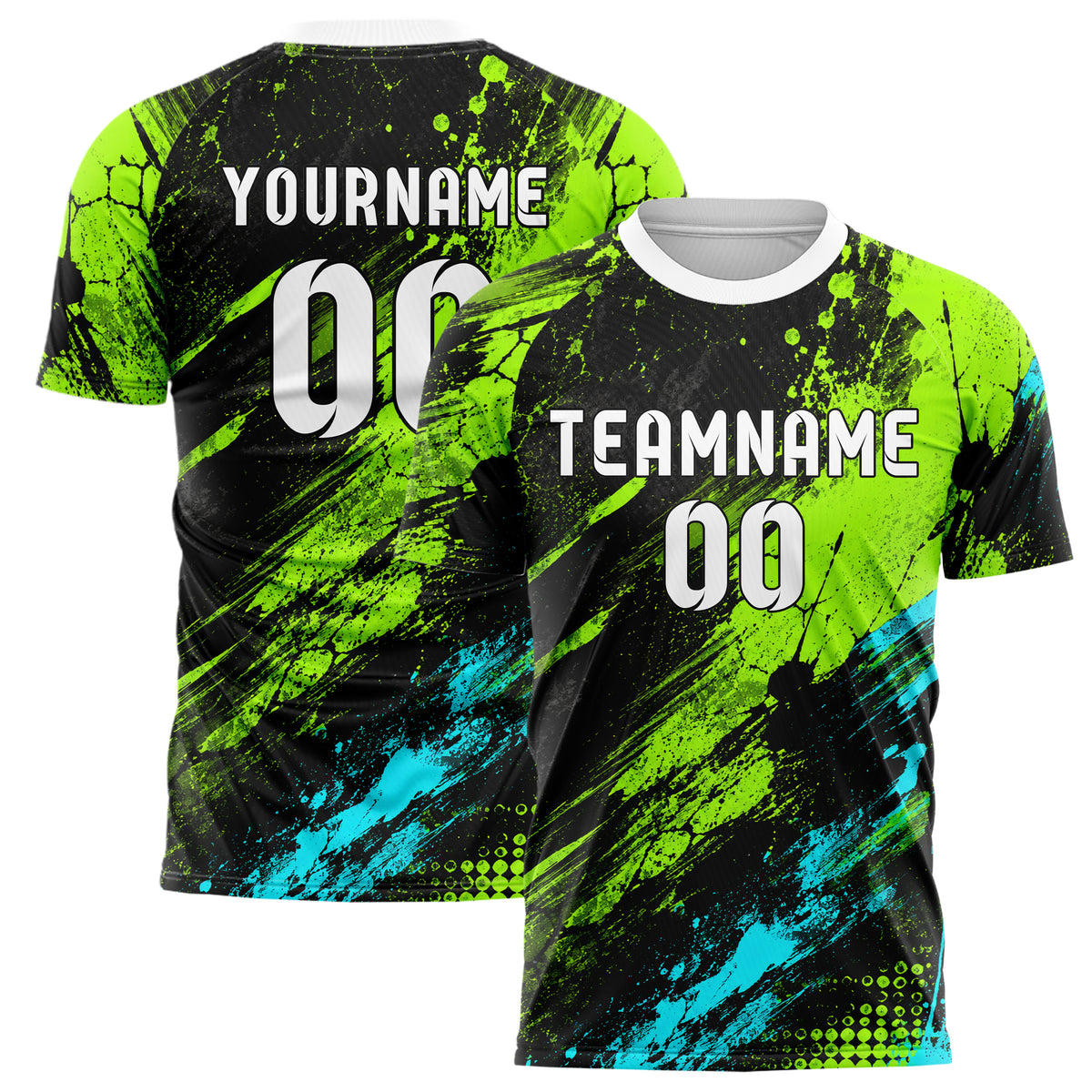 Neongruen lebendiges Graffiti diagonal Paint Flow Design 03-0099 individuelles Fußballtrikot main
