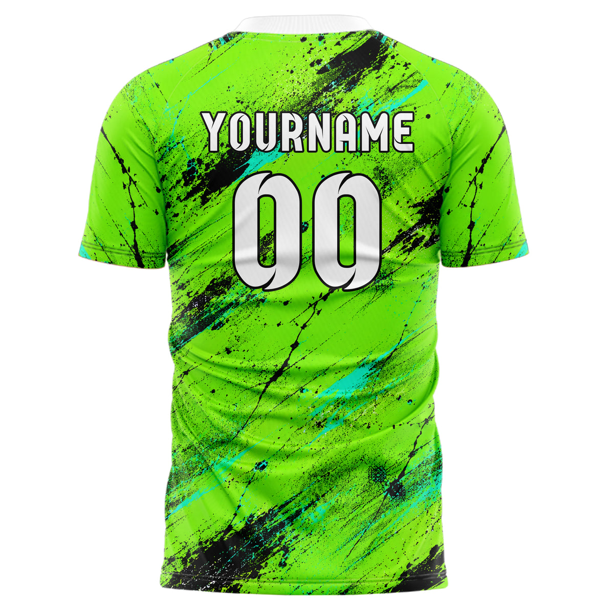 Neongruen lebendiges Graffiti diagonal Paint Flow Design 03-0147 individuelles Fußballtrikot back