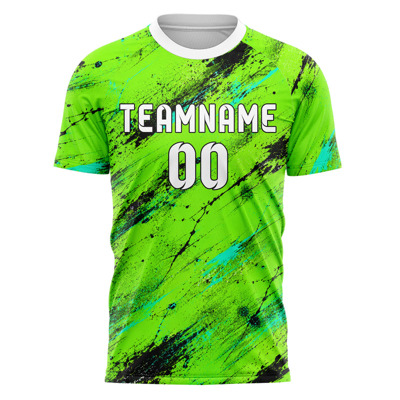 Neongruen lebendiges Graffiti diagonal Paint Flow Design 03-0147 individuelles Fußballtrikot front