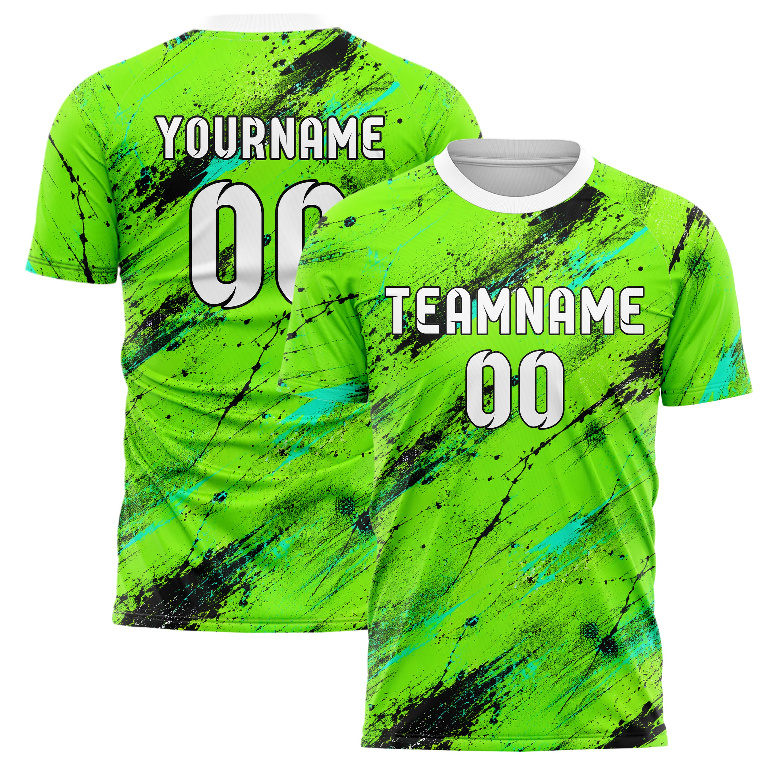 Neongruen lebendiges Graffiti diagonal Paint Flow Design 03-0147 individuelles Fußballtrikot main